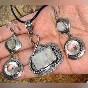 Rainbow Moonstone Pendant & Earrings Set